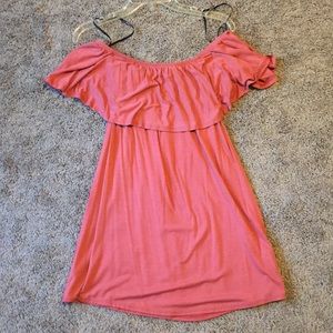 coral off the shoulder mini dress